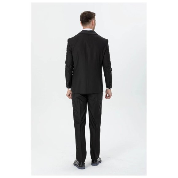 Derman Black Silvery Collar Luxury Tuxedo 3 Piece Set - Picture 5 of 6